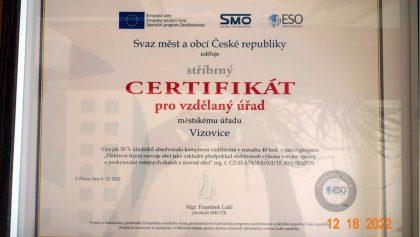 Městský úřad Vizovice obdržel ocenění